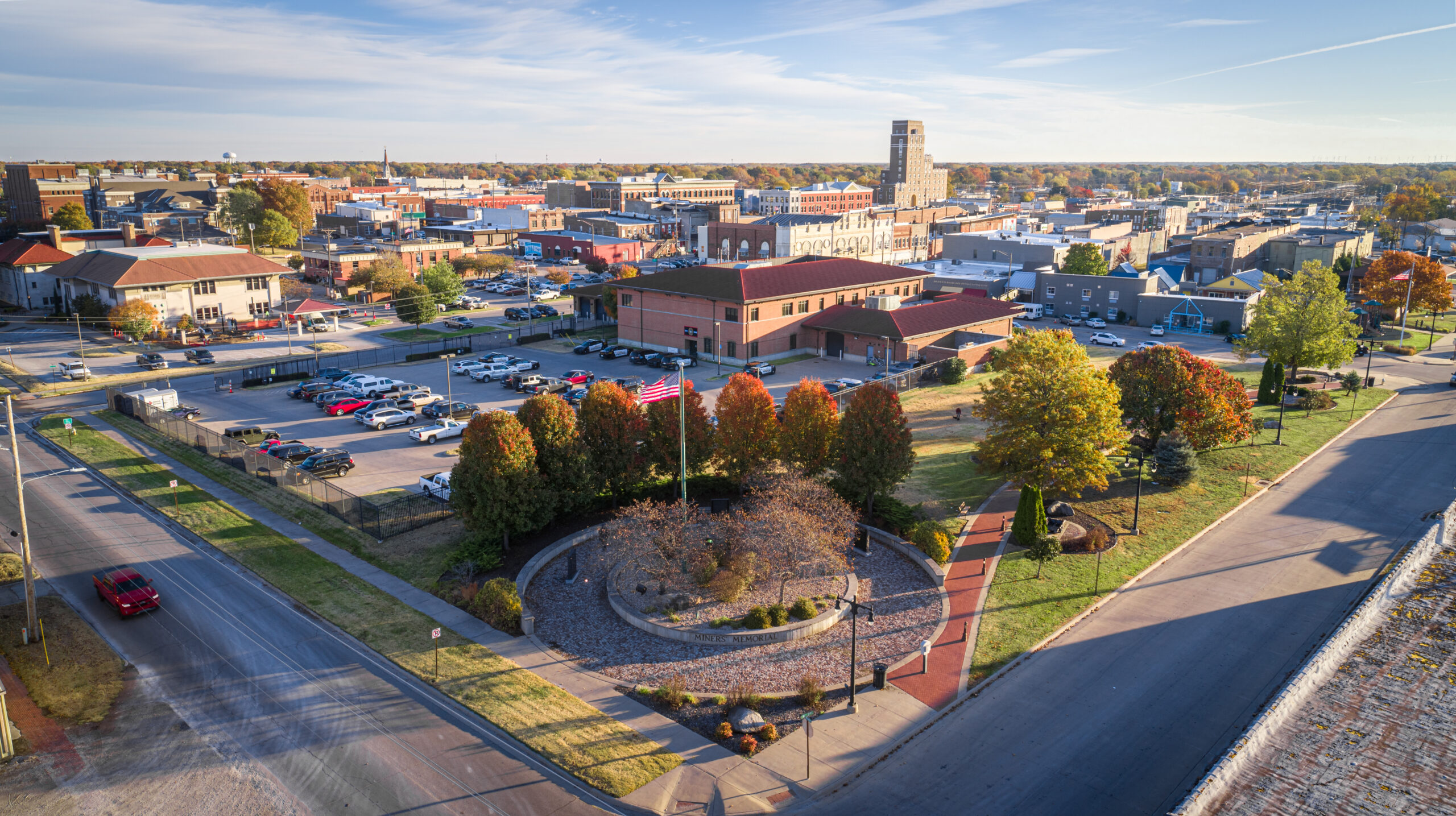 Drone photograph of Downtown Pittsburg, Kansas.