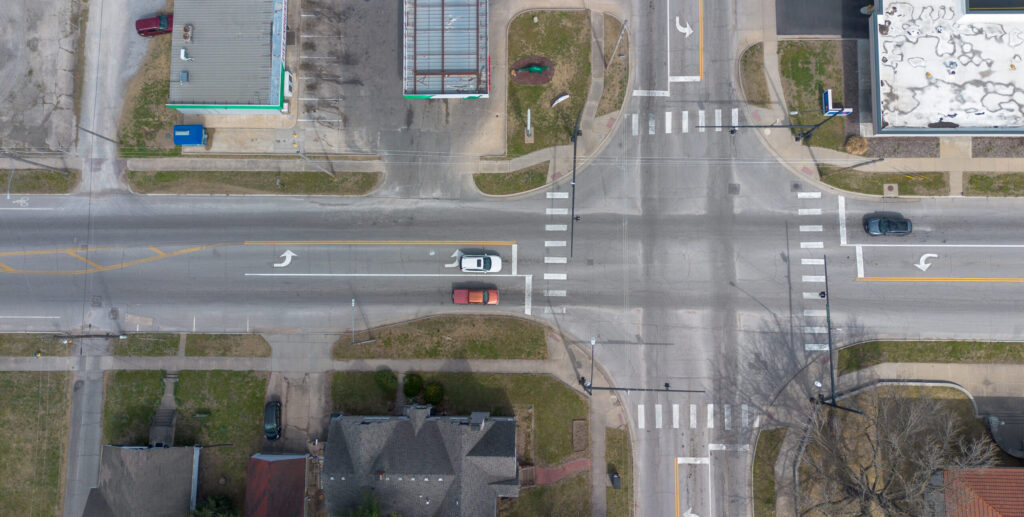 Pitt ks, pittsburg kansas, drone above road