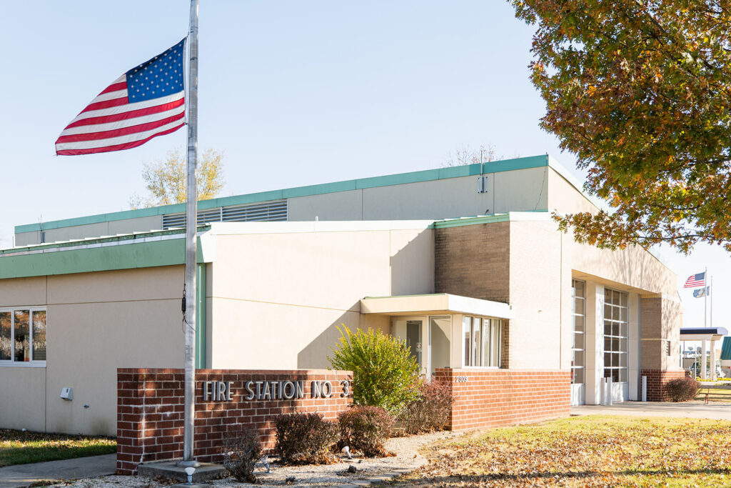 The front of Pittsburg Fire Station 3 in Pittsburg, Kansas.