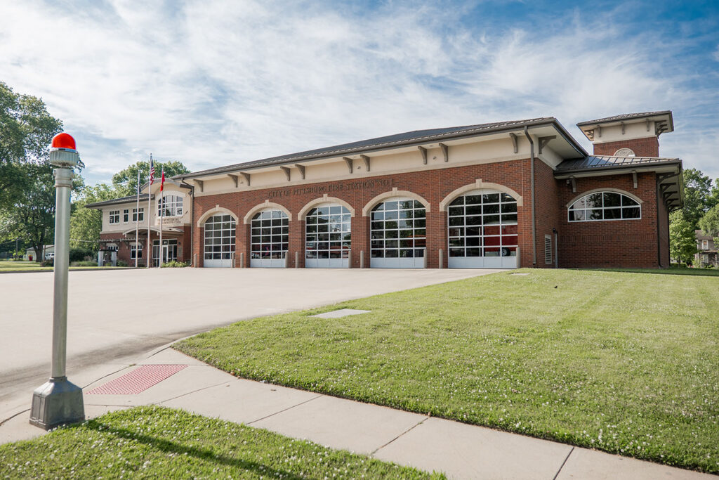 The front of the Pittsburg Fire Station 1 building in Pittsburg, Kansas